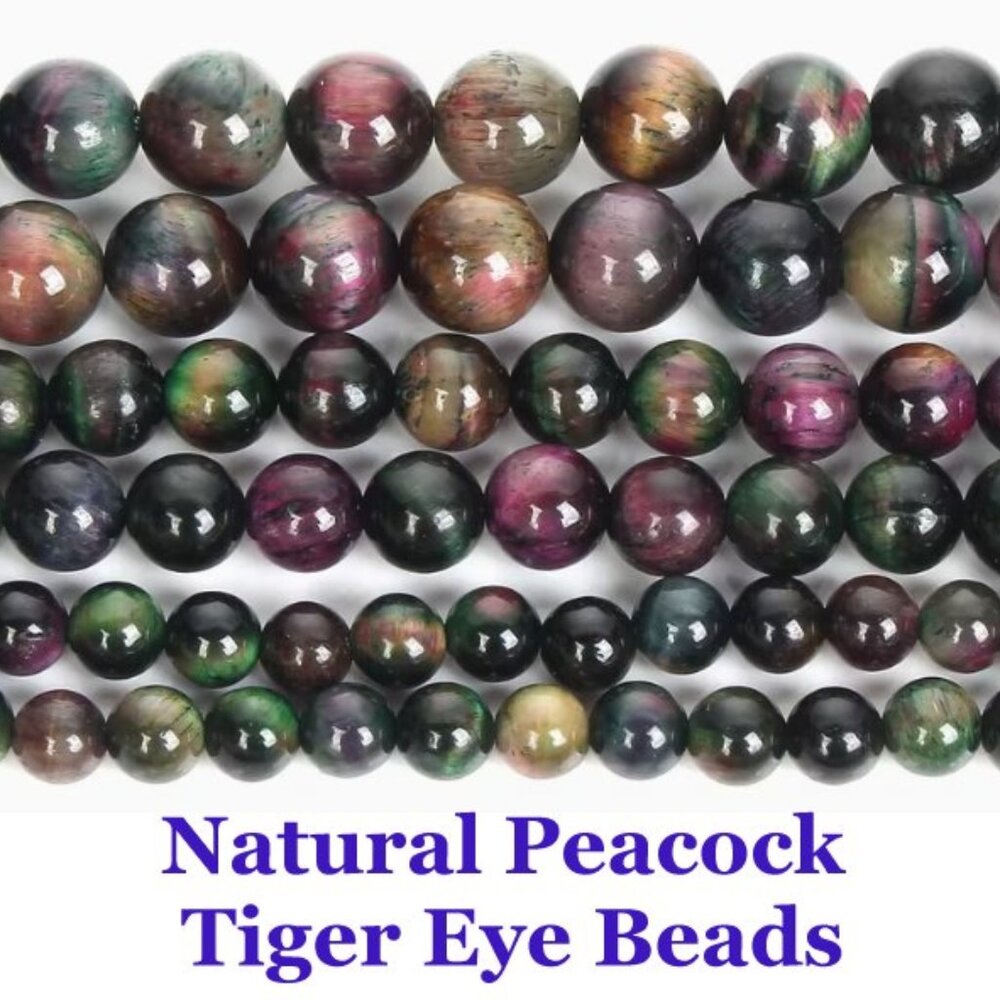 Natural Peacock Tiger Eye Round Beads